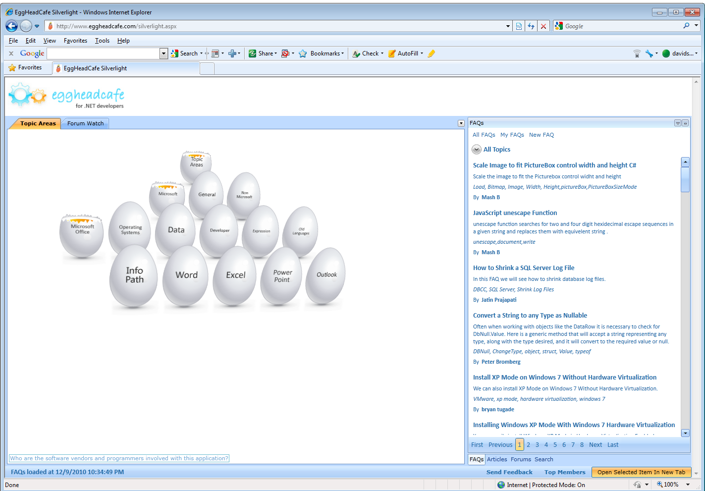 Topic Areas — egg-shaped interactive topic navigation