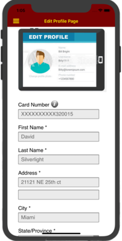 Edit profile page with loyalty card number and member details