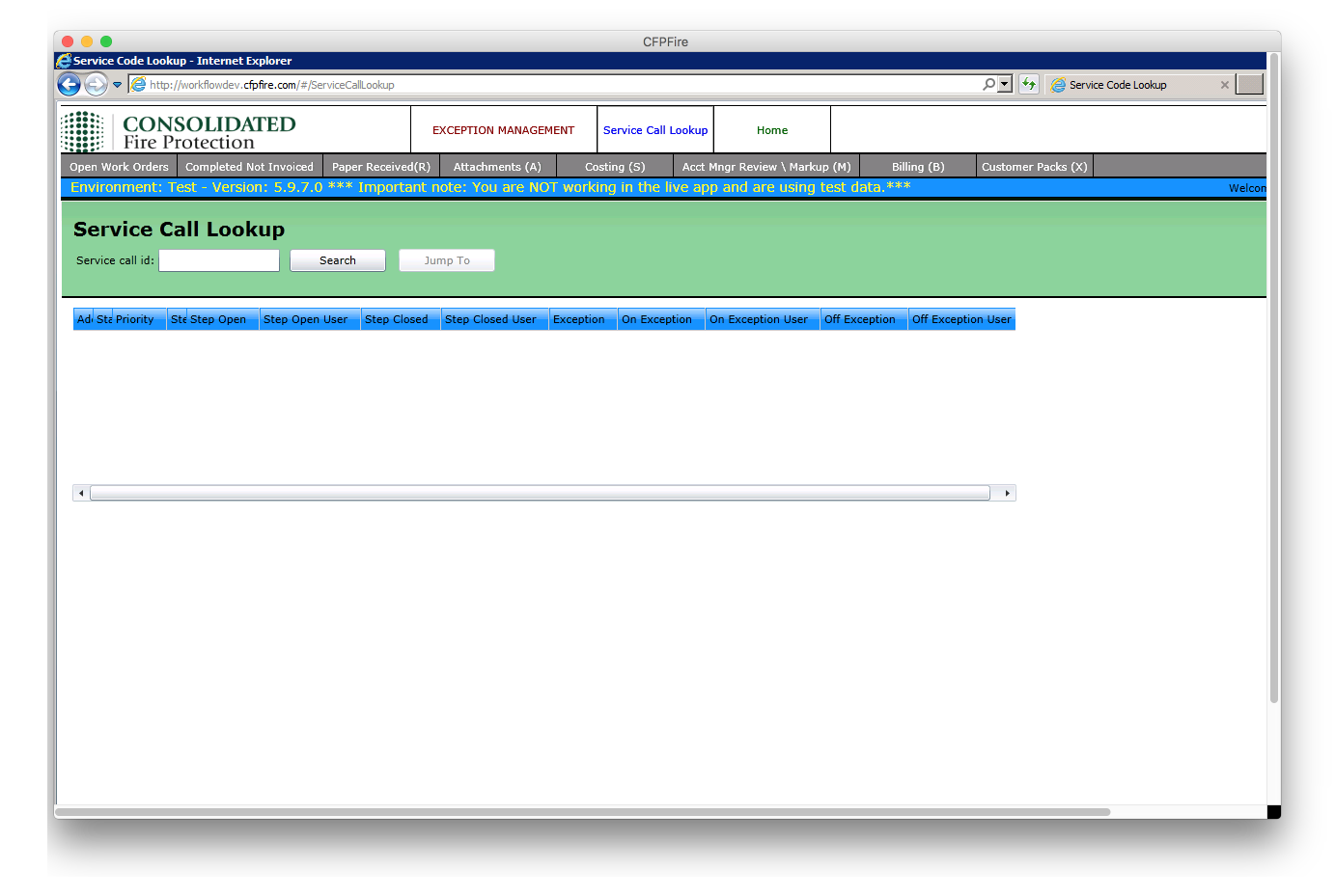 National Workflow — Service Call Lookup