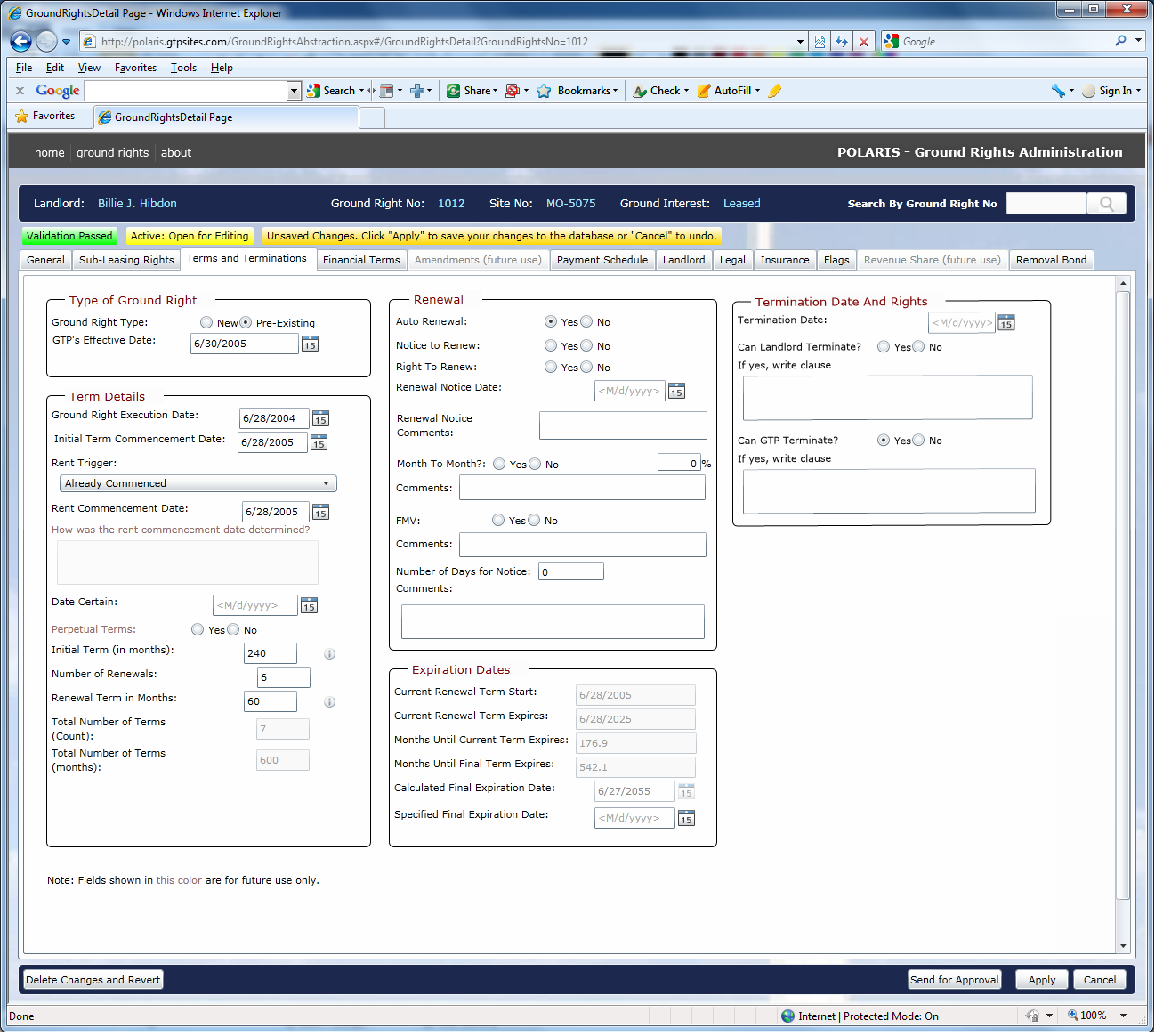 Ground Rights — Terms and Terminations: term details, renewals, expirations
