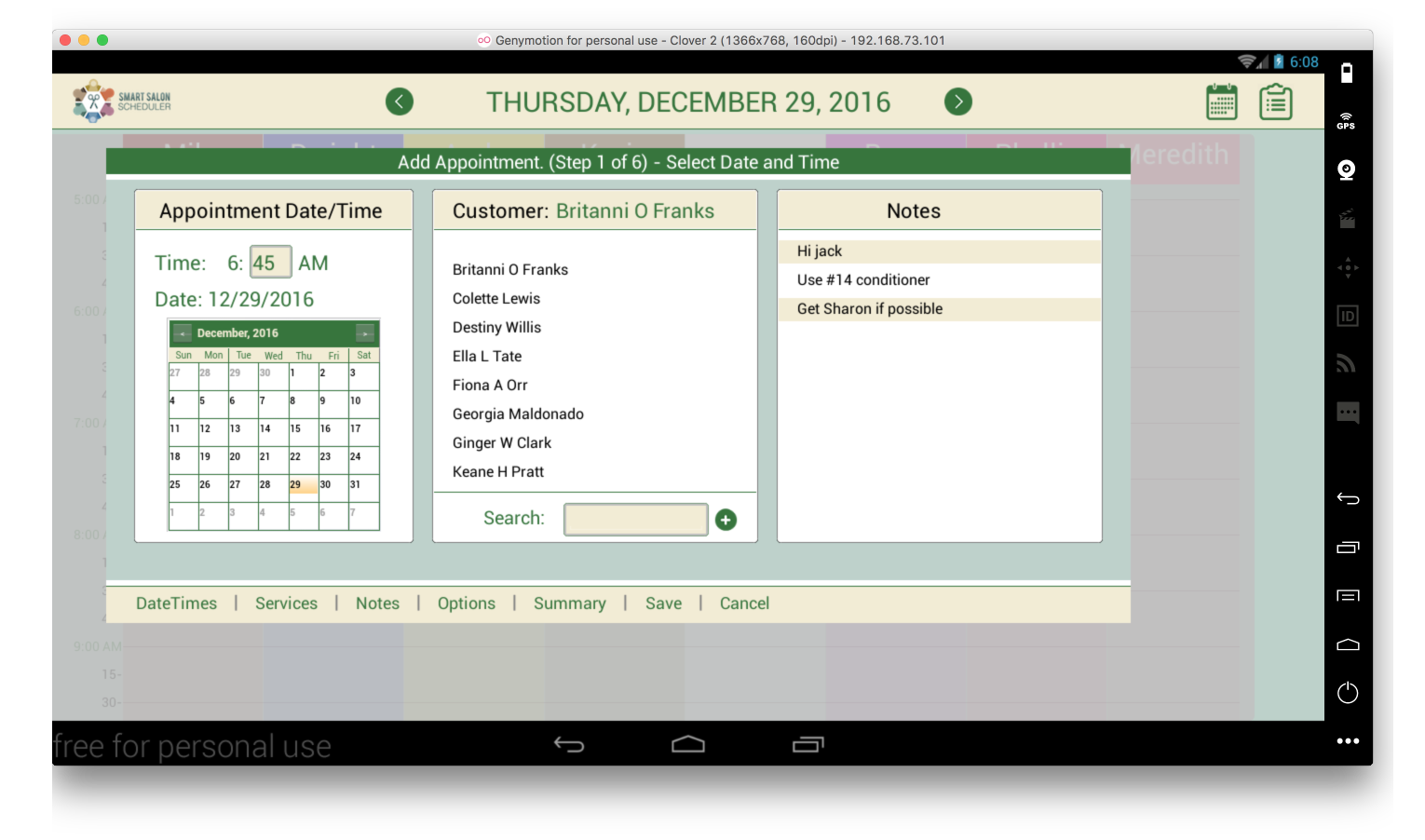 Salon Scheduler add appointment