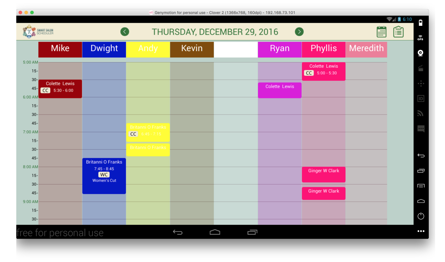 Salon Scheduler daily calendar