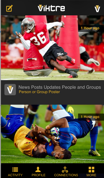 Viktre activity feed with news posts